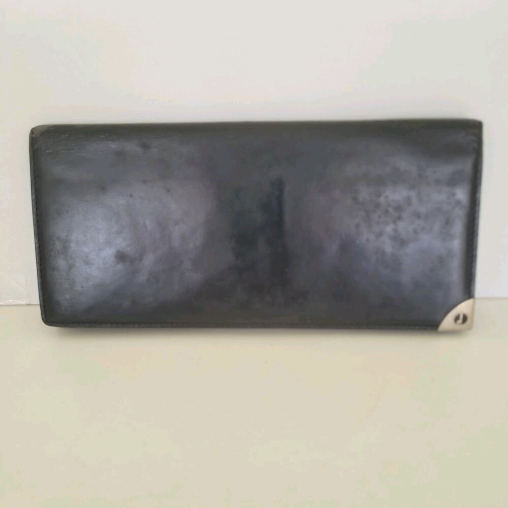 Dunhill Designer Checkbook Card Slim Bill Holder Wallet Black Bifold Leather